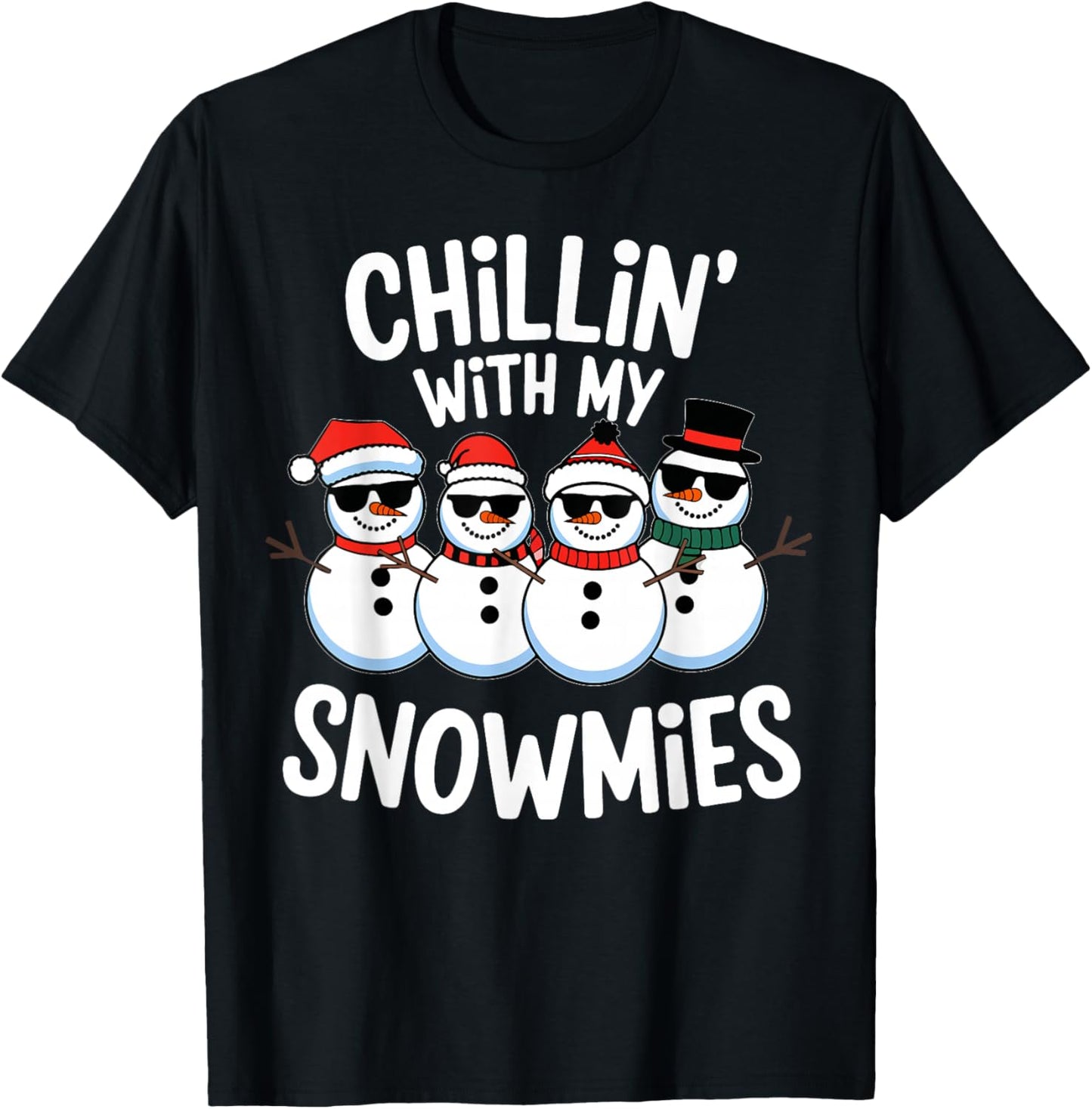 Chillin With My Snowmies Funny Snowman Christmas Kids Boys T-Shirt - T-Shirt | Black