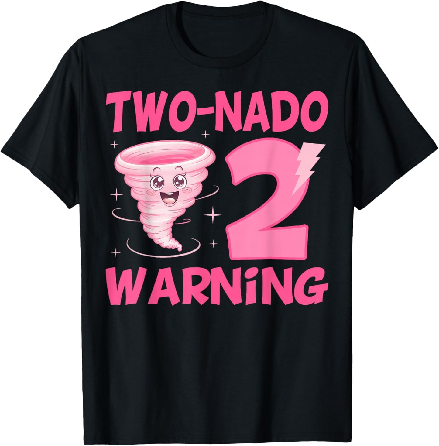 Kids Two-nado Warning 2nd Birthday Pink Tornado Birthday T-Shirt - T-Shirt | Black