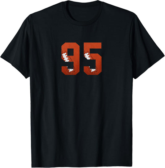 Number 95 - Minimalist American Football Jersey Numbered T-Shirt - T-Shirt | Black