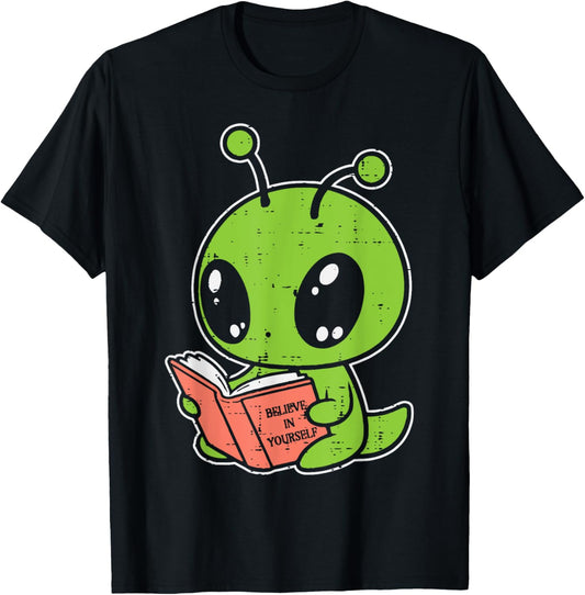 Alien Reading Book Believe In Yourself Funny Kids Women Men T-Shirt - T-Shirt | Black