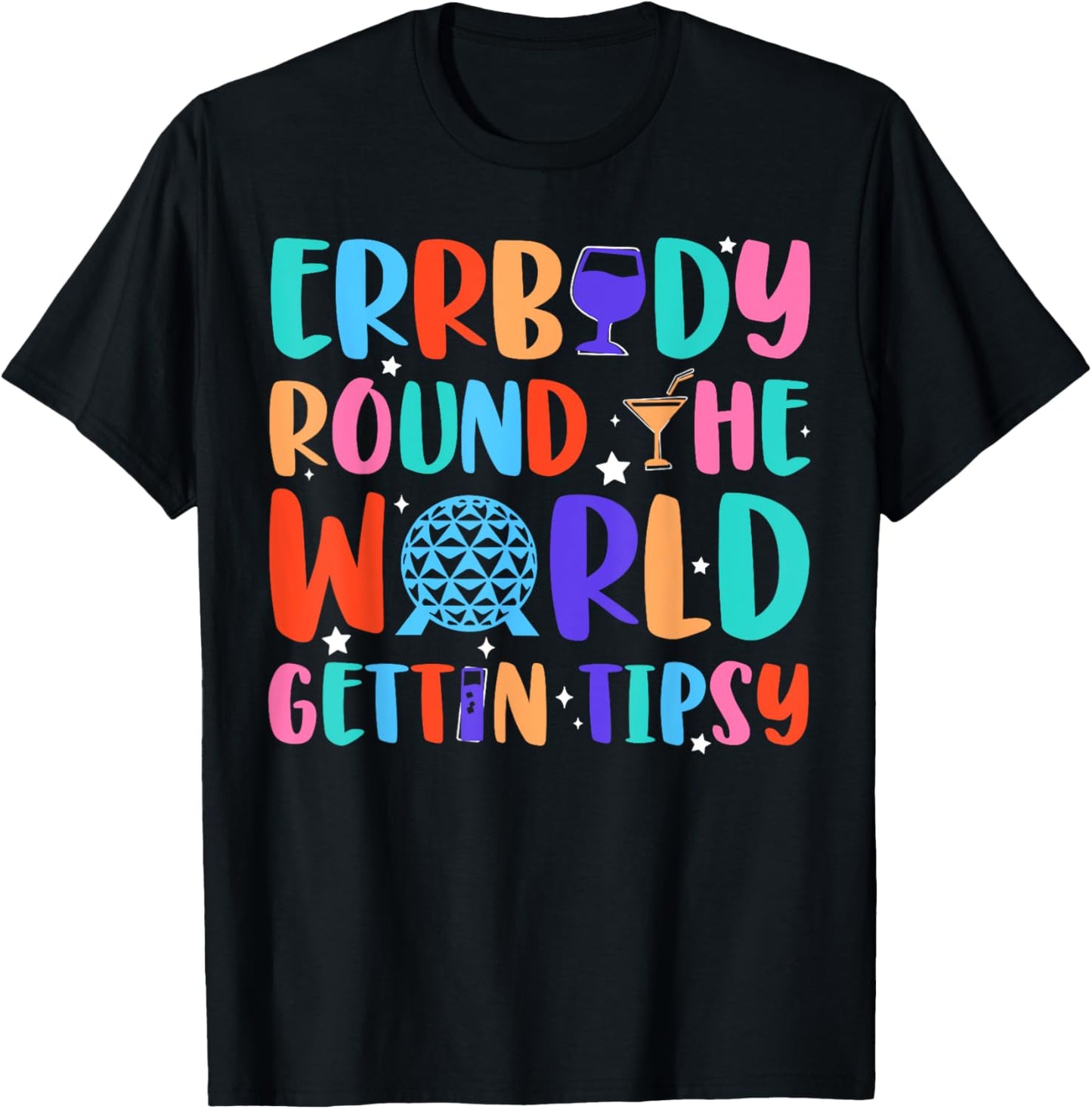 Festival Errbody-Round The World Gettin Tipsy Food and Wine T-Shirt - T-Shirt | Black