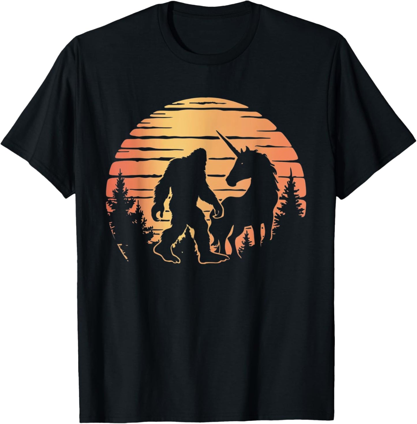 Bigfoot And Unicorn Women And Kids! Retro Sasquatch T-Shirt - T-Shirt | Black