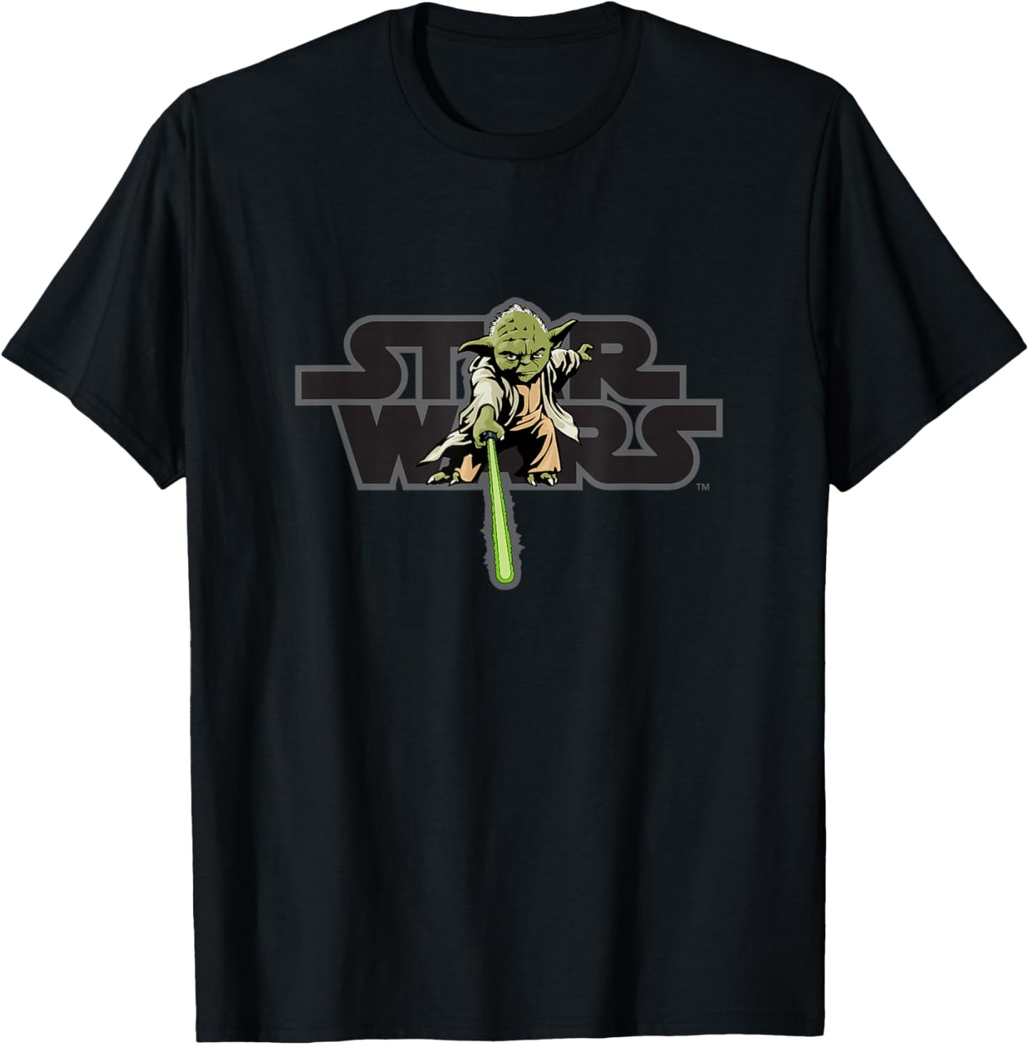 Star Wars Logo Jedi Master Yoda Lightsaber T-Shirt - T-Shirt | Black