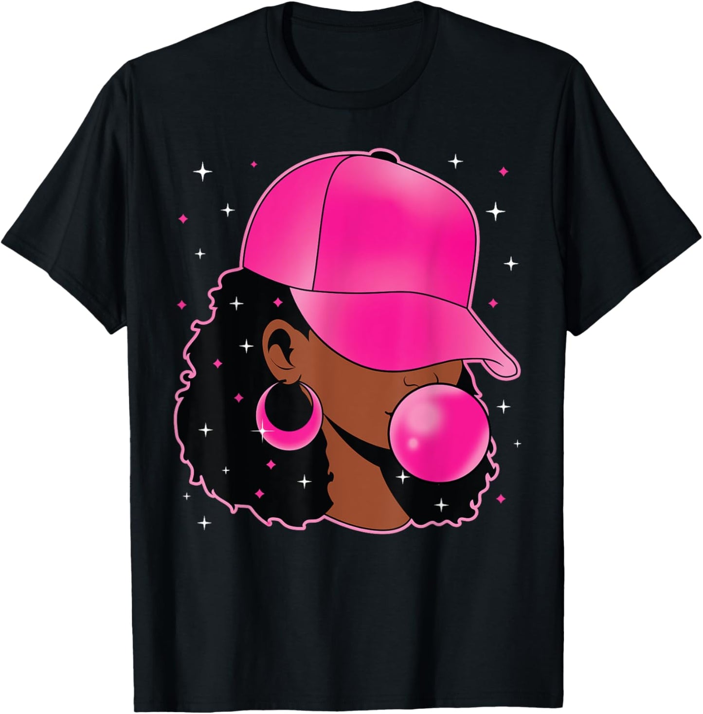 Funny Afro Girl Blowing Pink Bubble Gum Halloween Costume T-Shirt - T-Shirt | Black
