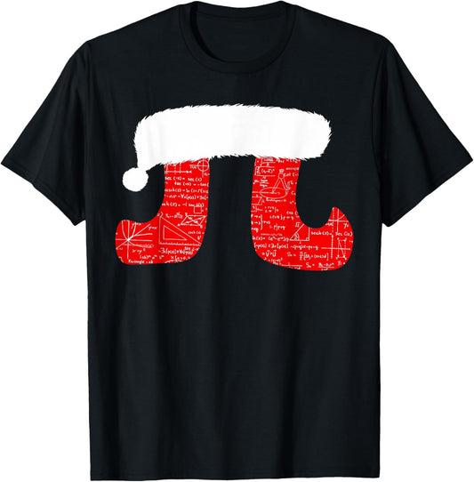 Vintage Math Pi Symbol Christmas Santa Hat Science Algebra T-Shirt - T-Shirt | Black