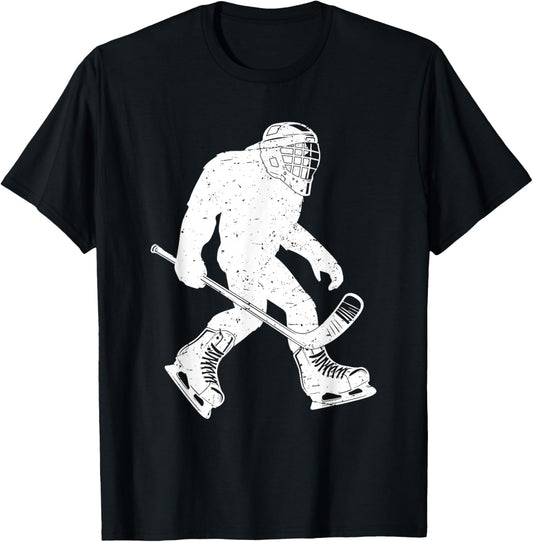 Vintage Bigfoot Hockey Sasquatch Ice Hockey Sport Funny T-Shirt - T-Shirt | Black
