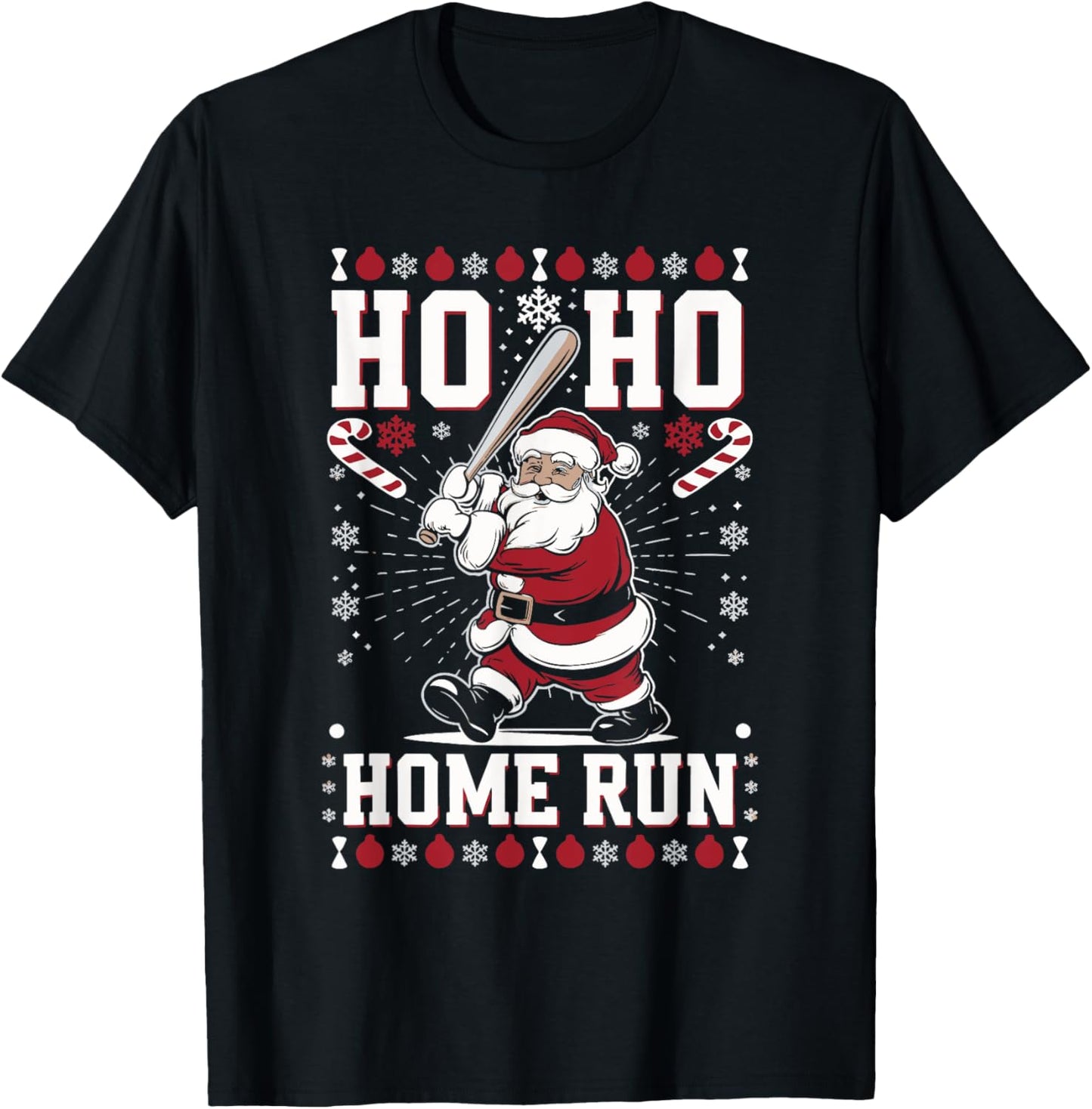 Christmas Santa Baseball Home Run Ho Ho Home Run , -Adults, -Kids, Black, Small, Short Sleeve T-Shirt - T-Shirt | Black