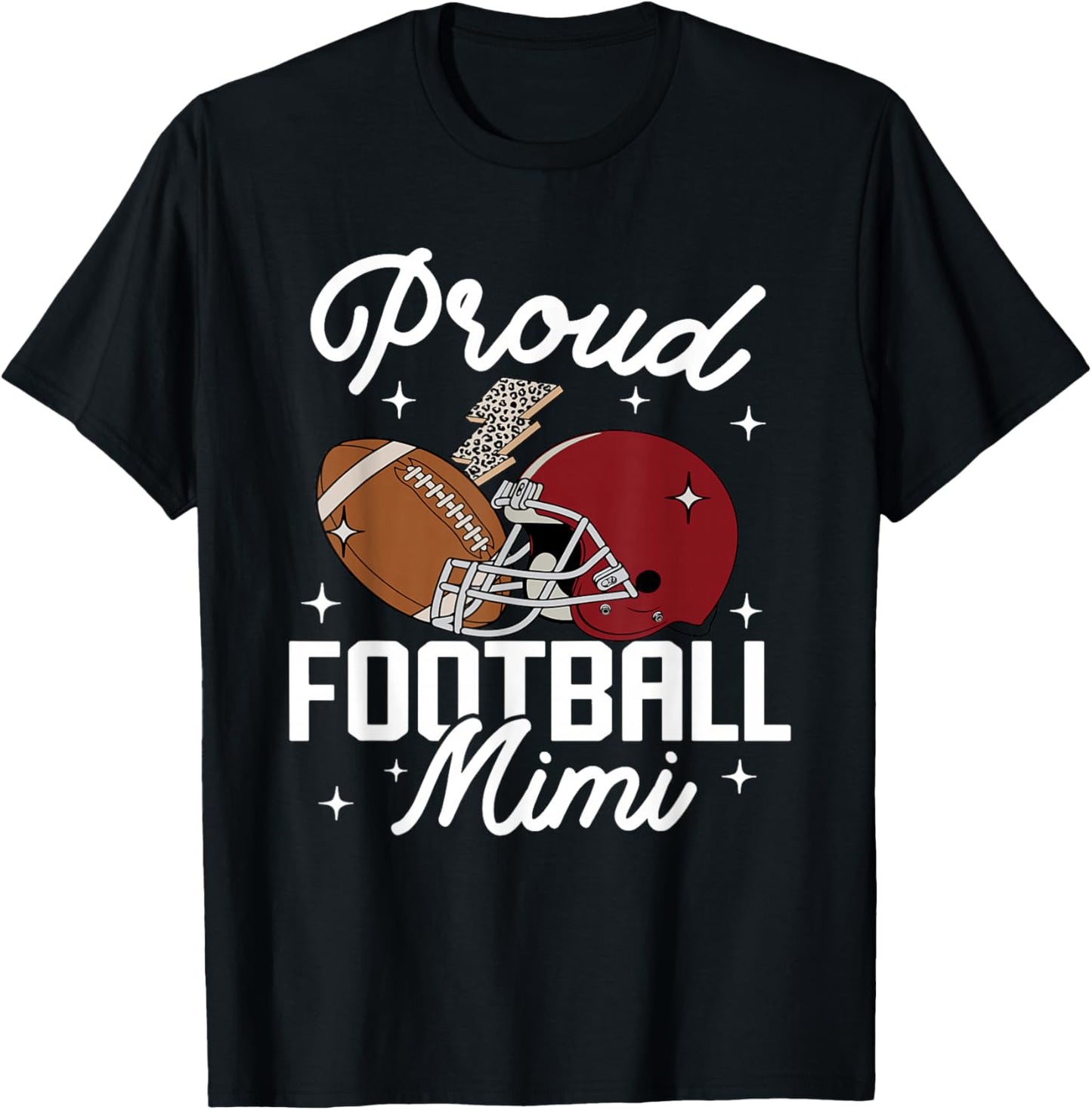 Proud Football Mimi Grandma Leopard American Football Family T-Shirt - T-Shirt | Black