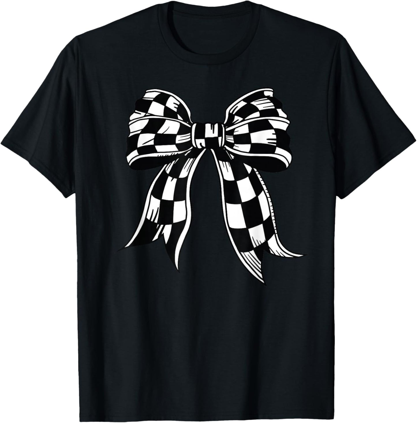 Checkered Bow Tie Flag Automobile Motor Race Car Racing team T-Shirt - T-Shirt | Black