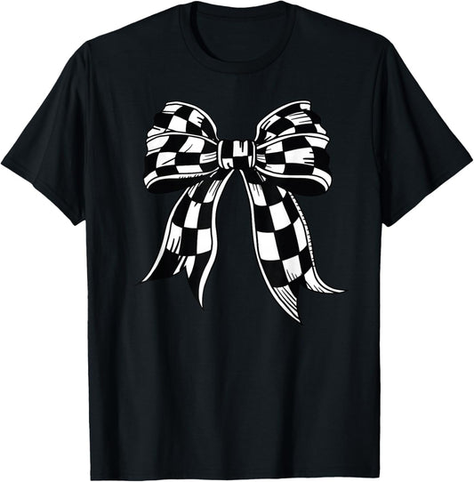 Checkered Bow Tie Flag Automobile Motor Race Car Racing team T-Shirt - T-Shirt | Black