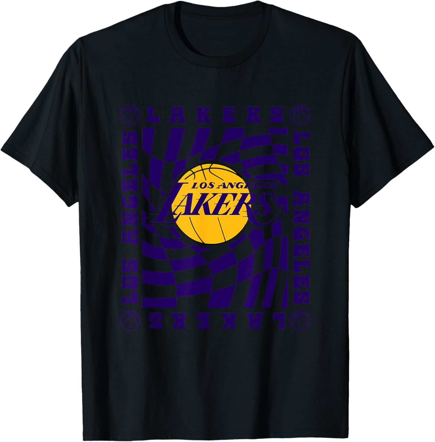 NBA Los Angeles Lakers Retro Checkerboard Wave T-Shirt - T-Shirt | Black