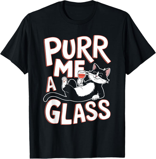 Wine Cat Owner Kitty Meow Alcohol Drinking Winemaker T-Shirt - T-Shirt | Black