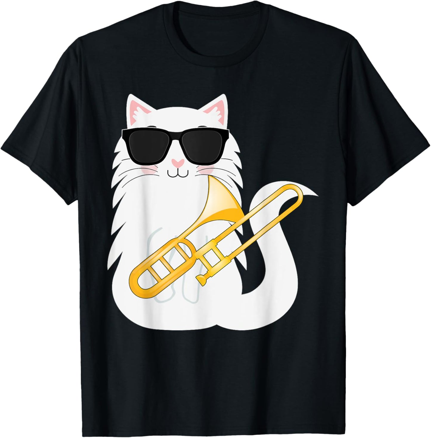 Funny Cat Wearing Sunglasses Playing Trombone T-Shirt - T-Shirt | Black