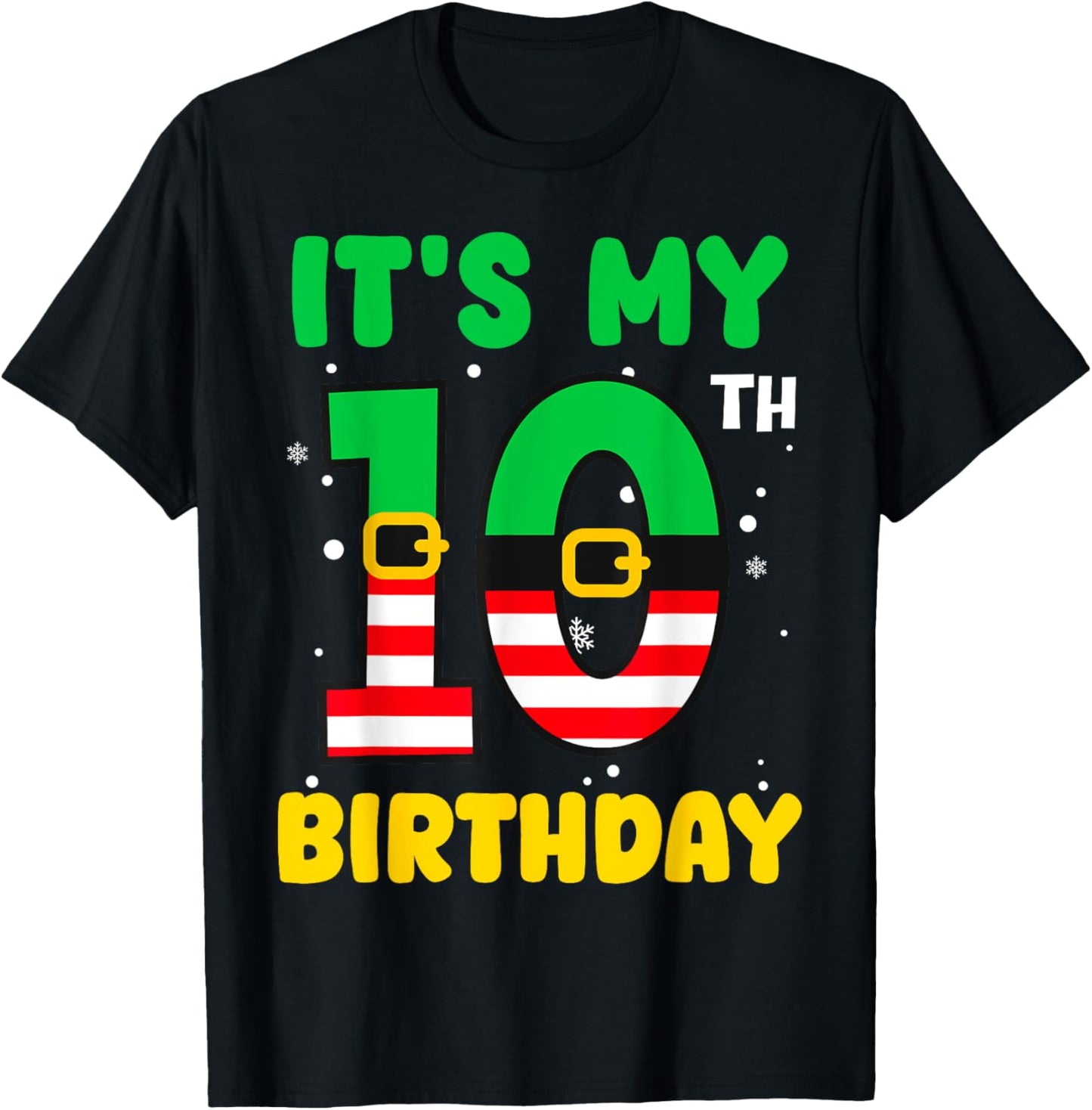 It's My 10th Birthday Christmas 10 Years Old Cute Xmas Funny T-Shirt - T-Shirt | Black