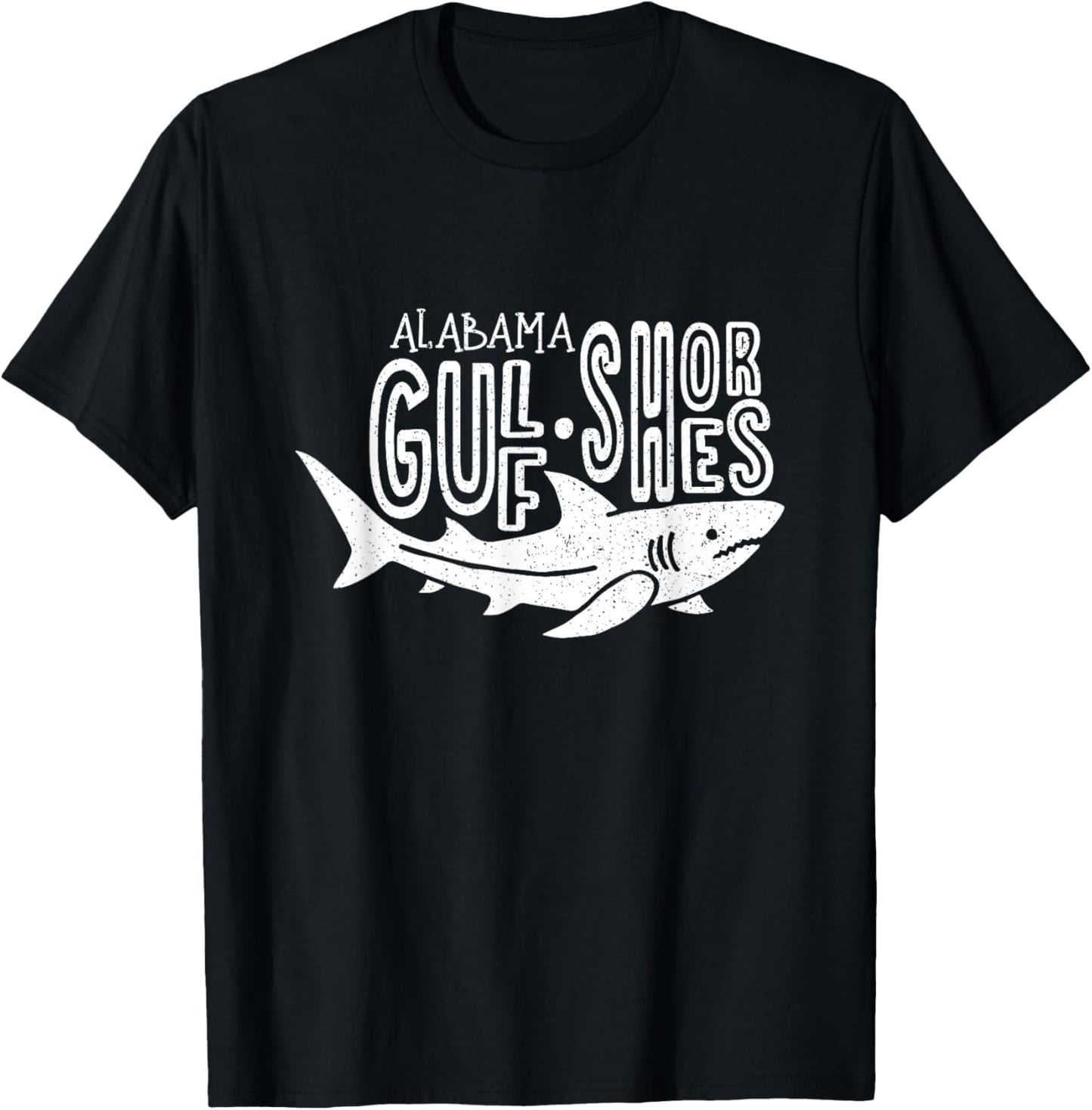 Alabama Gulf Shores Shark Graphic Vintage Souvenir T-Shirt - T-Shirt | Black