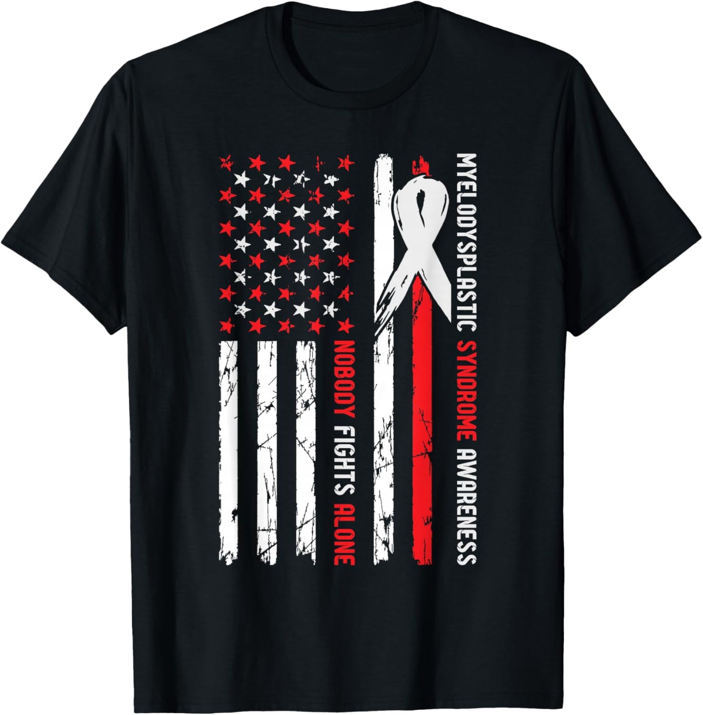 MDS Myelodysplastic Syndrome Awareness Nobody Fights Alone T-Shirt - T-Shirt | Black