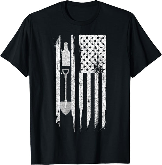 Archeology US Flag Bottle Digging T-Shirt - T-Shirt | Black