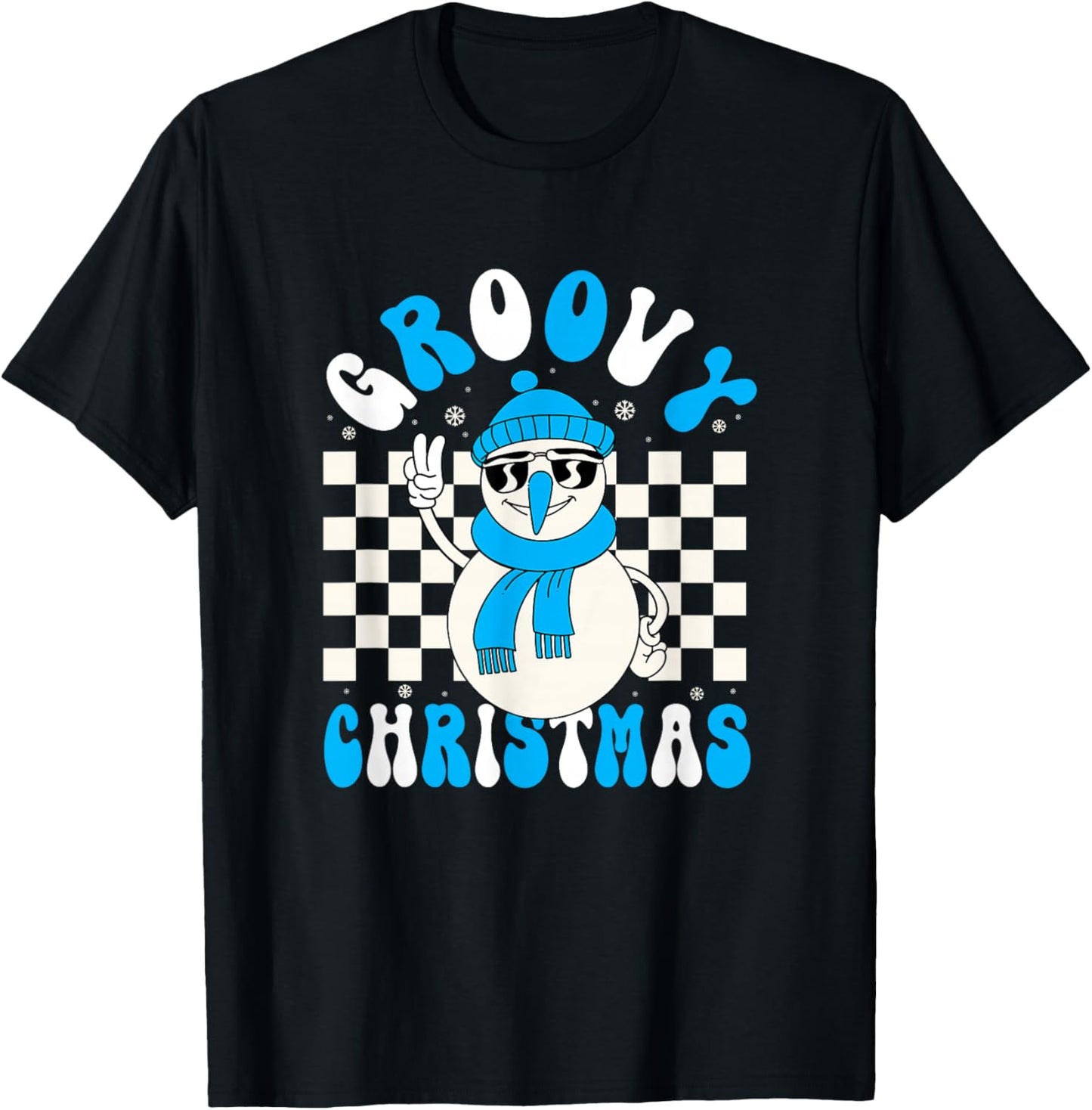 Snowman X-Mas Kids Hippie Groovy Christmas T-Shirt - T-Shirt | Black