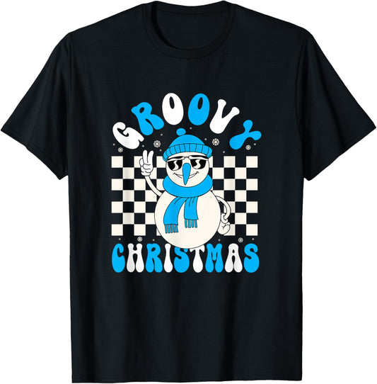 Snowman X-Mas Kids Hippie Groovy Christmas T-Shirt - T-Shirt | Black