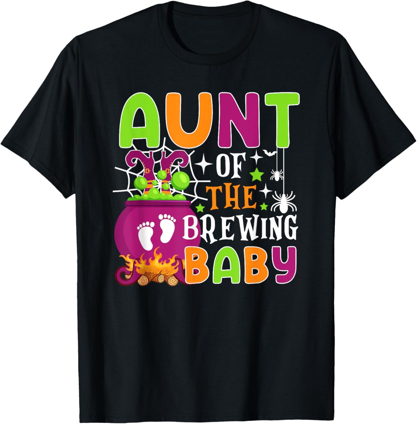 Aunt of Brewing Baby Halloween Theme Baby Shower Spooky T-Shirt - T-Shirt | Black