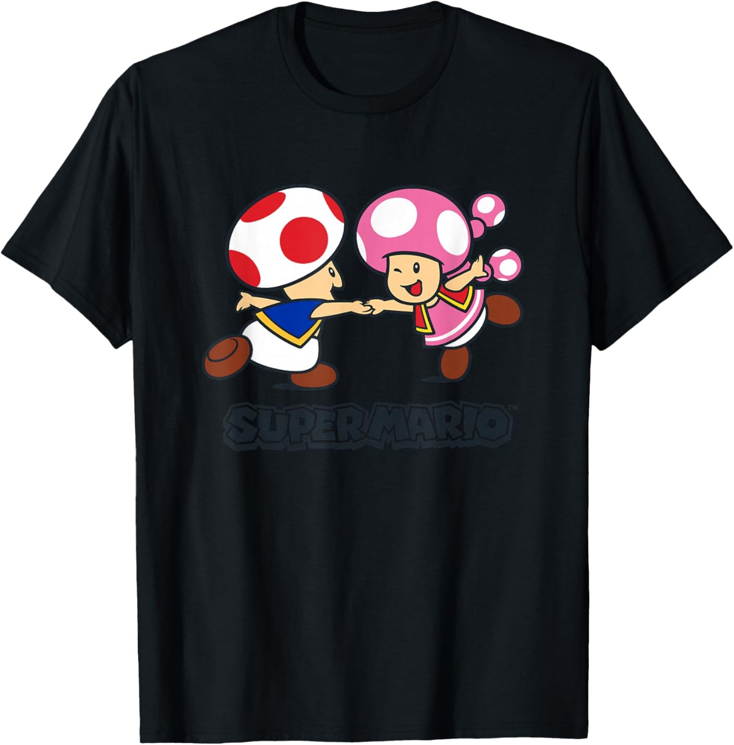Super Mario Bros Happy Toads Classic Nintendo Duo T-Shirt - T-Shirt | Black