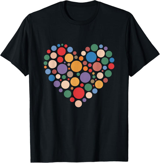Colorful Rainbow Polka Dot Heart T-Shirt - T-Shirt | Black