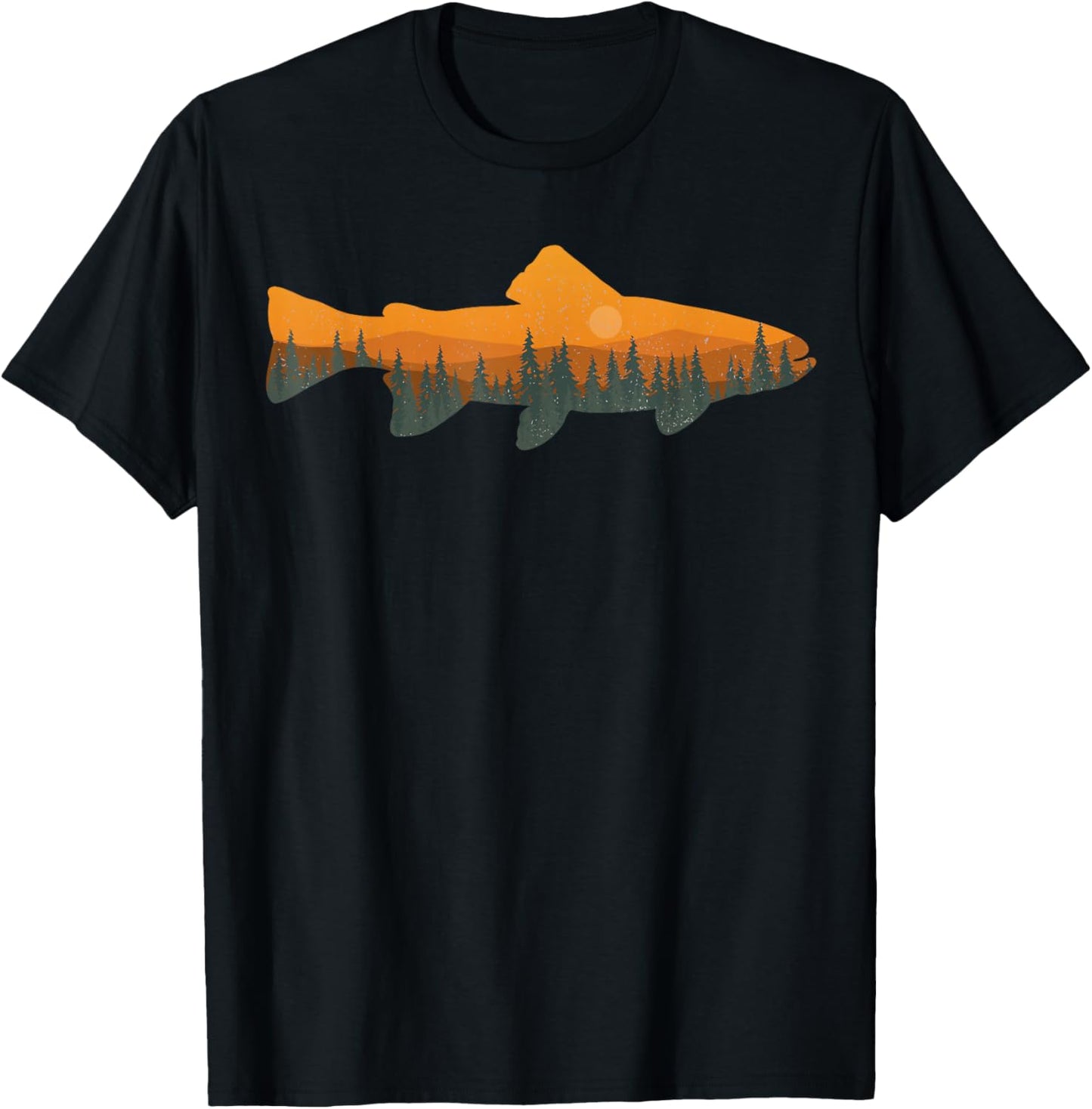 Retro Forest Nature Wildlife Funny Trout Fishing T-Shirt - T-Shirt | Black