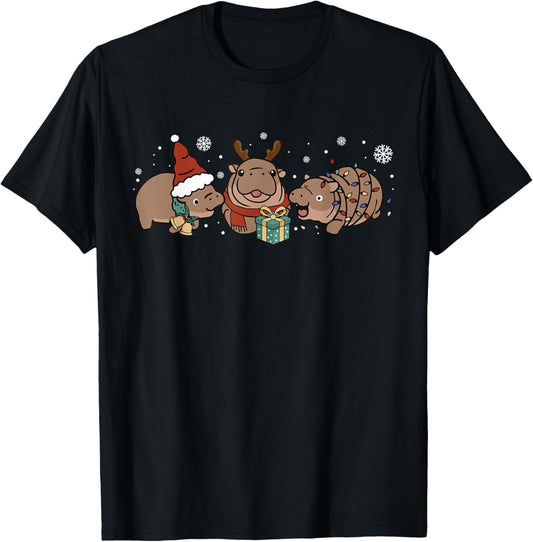 Funny Moo-Deng Christmas Baby Famous Hippo Zoo For Family T-Shirt - T-Shirt | Black