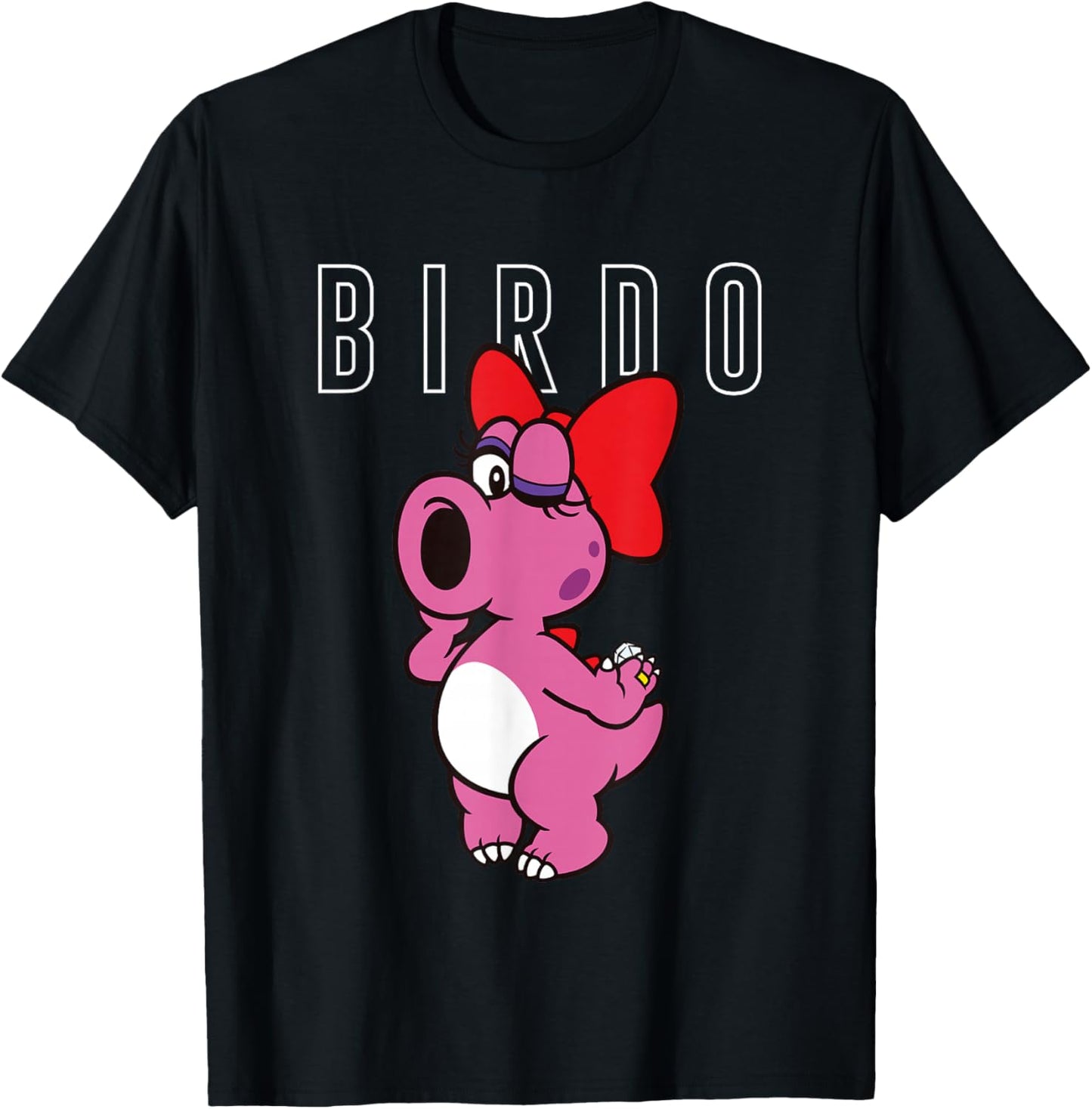 Super Mario Bros Birdo Big Pink Portrait Simple Text T-Shirt - T-Shirt | Black