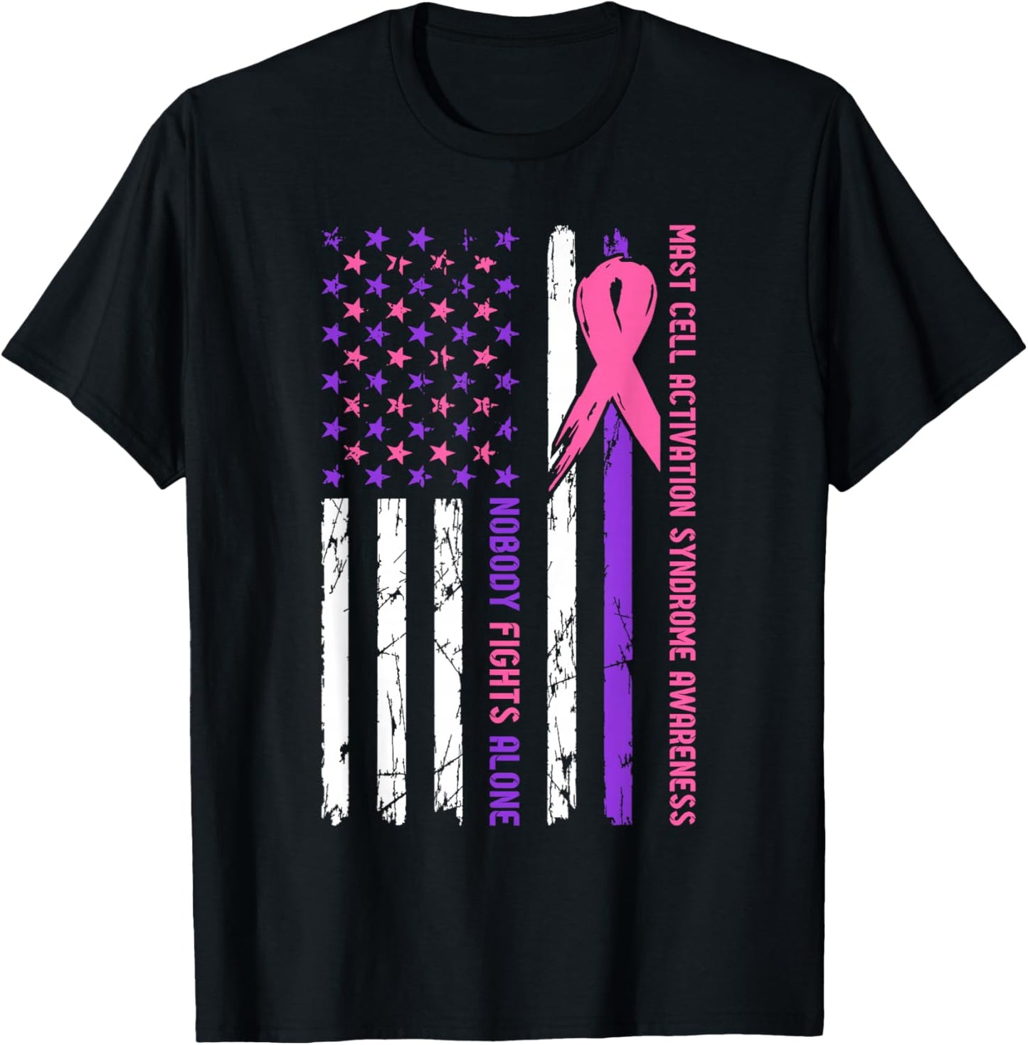 Mast Cell Activation Syndrome Awareness Nobody Fights Alone T-Shirt - T-Shirt | Black