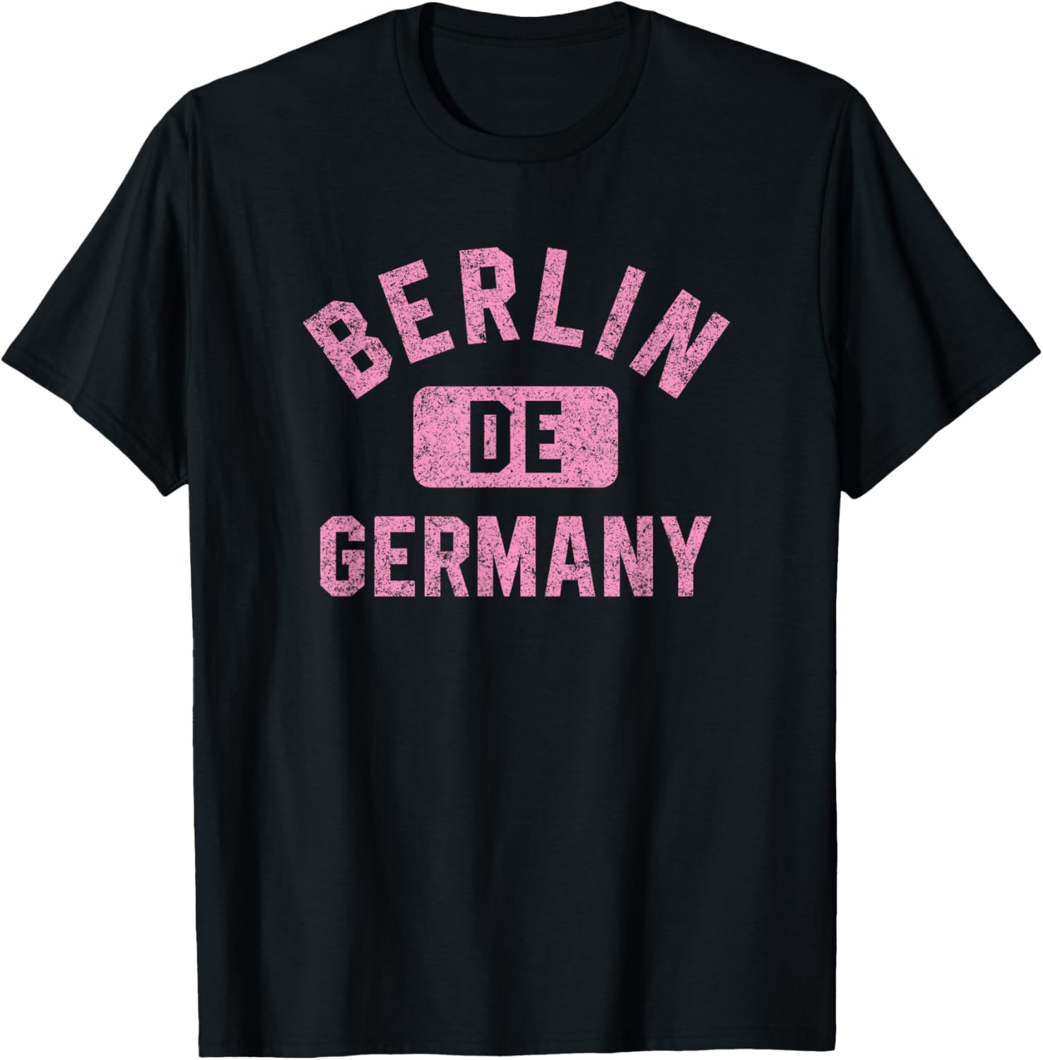 Berlin Germany DE Gym Style Distressed Pink Print T-Shirt - T-Shirt | Black