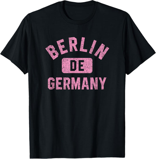 Berlin Germany DE Gym Style Distressed Pink Print T-Shirt - T-Shirt | Black