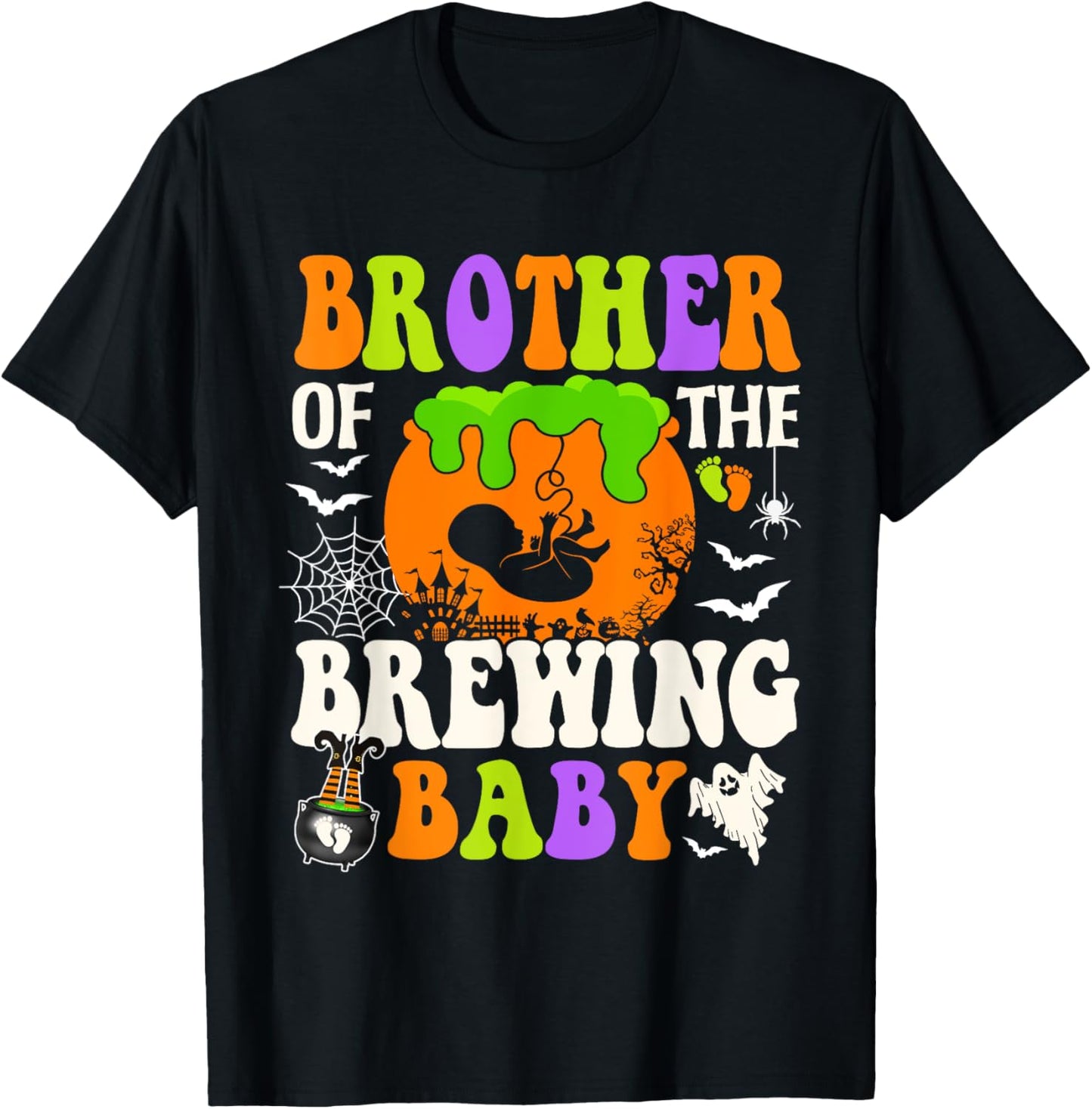 Brother Of The Brewing Baby Halloween Pregnancy Baby Shower T-Shirt - T-Shirt | Black
