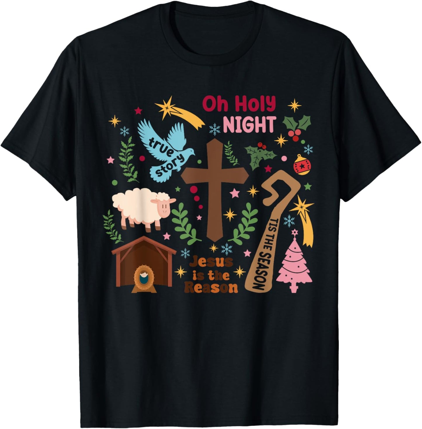 Oh Holy night Jesus is the Reason Christian Christmas Retro T-Shirt - T-Shirt | Black
