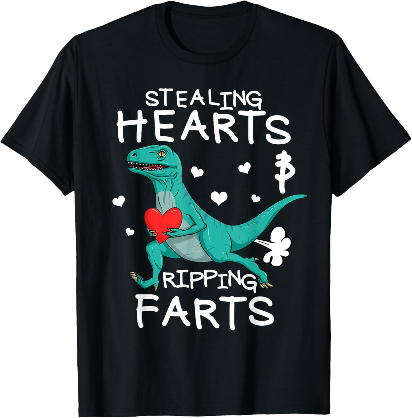 Stealing Hearts And Ripping Farts Boys Valentine Raptor T-Shirt - T-Shirt | Black