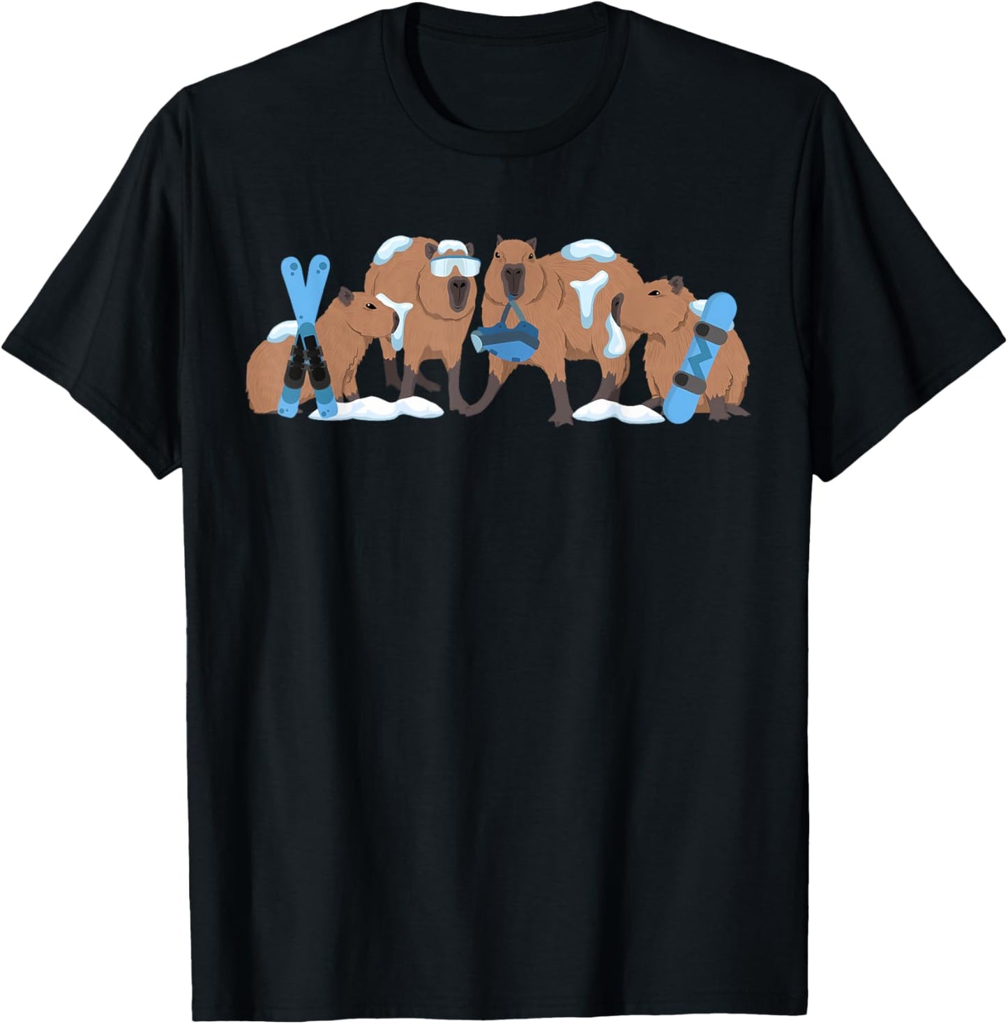 Capybara Skiing Cute Capy Snowboard Winter Capybara Lover T-Shirt - T-Shirt | Black
