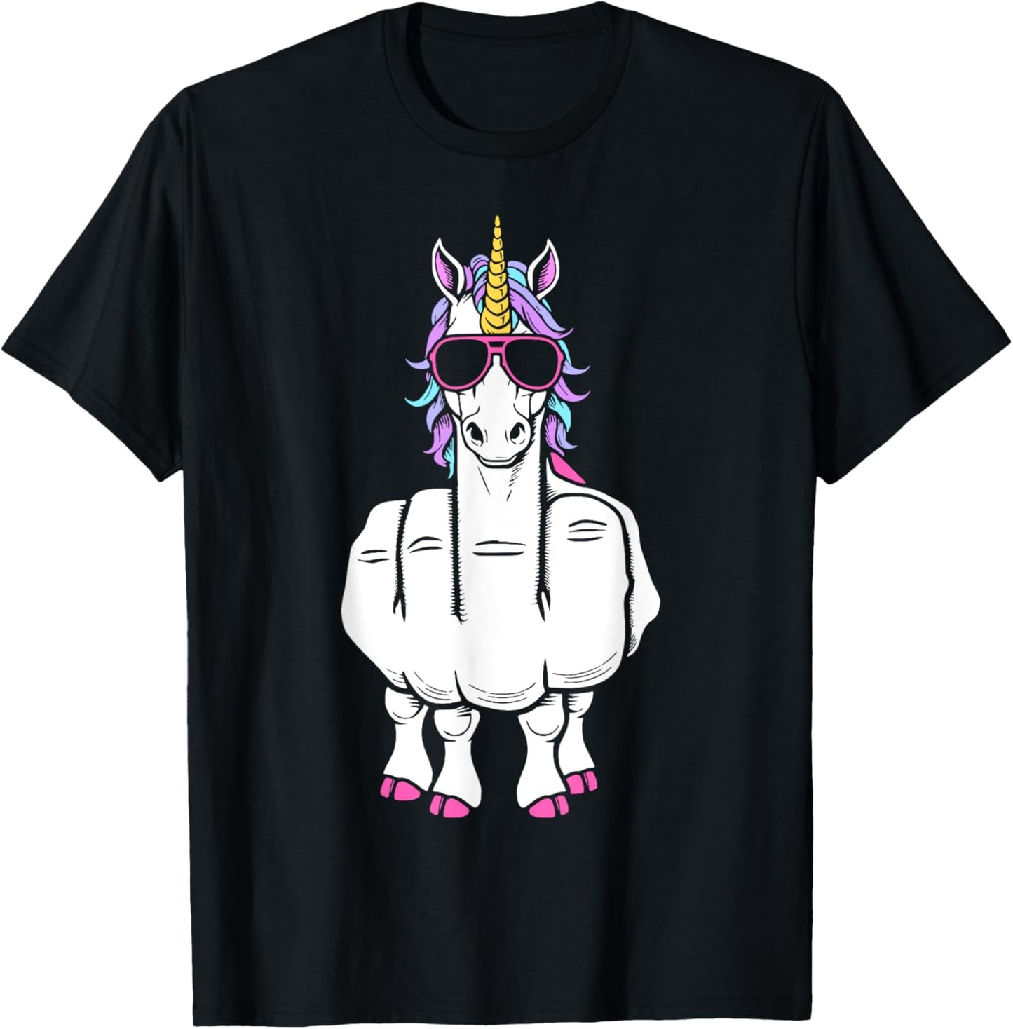 Unicorn Middle Finger Funny Magical Offensive Rude Animal T-Shirt - T-Shirt | Black