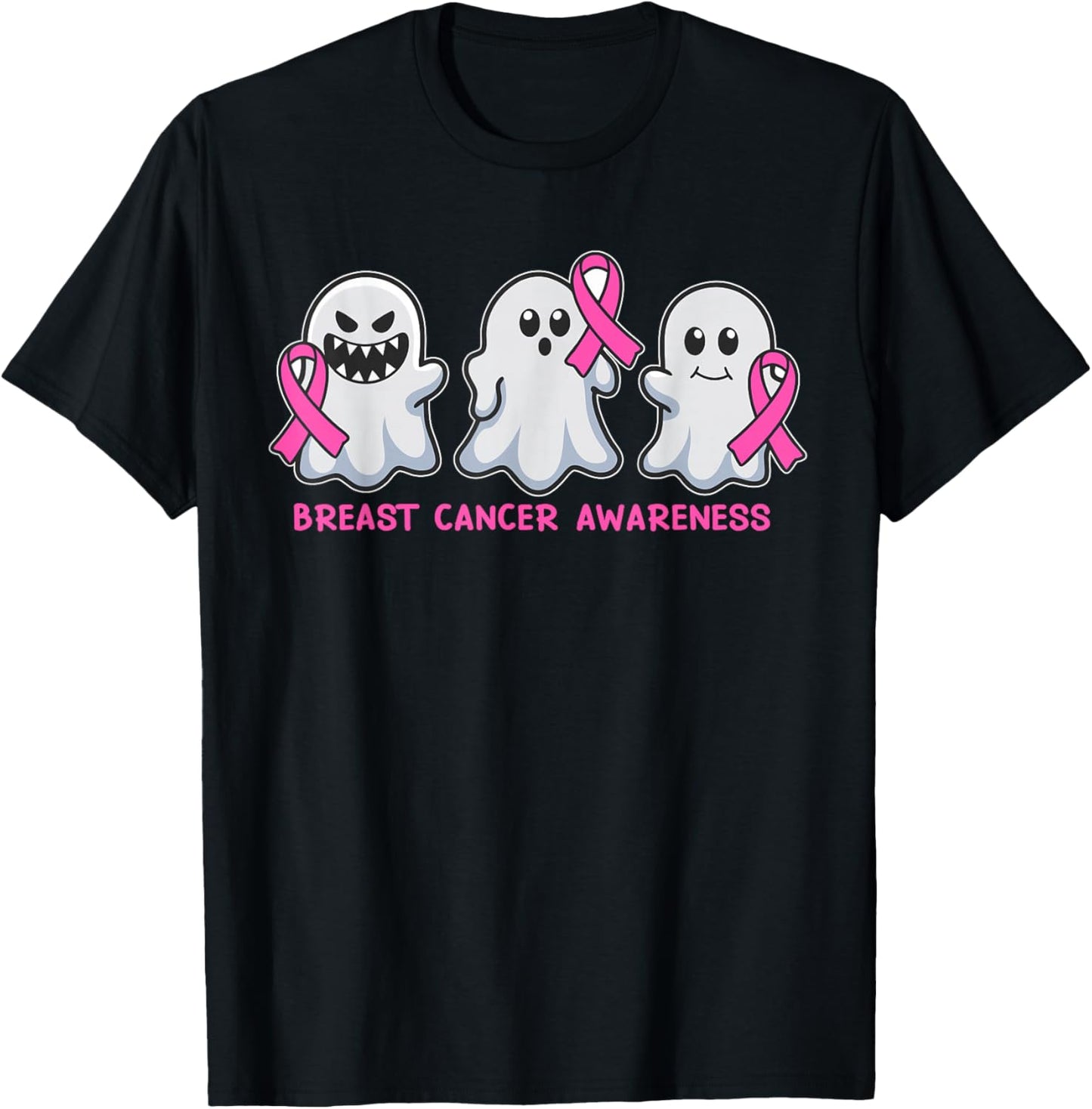 Breast Cancer Ghost Halloween Breast Cancer Awareness T-Shirt - T-Shirt | Black