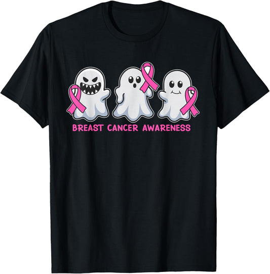 Breast Cancer Ghost Halloween Breast Cancer Awareness T-Shirt - T-Shirt | Black