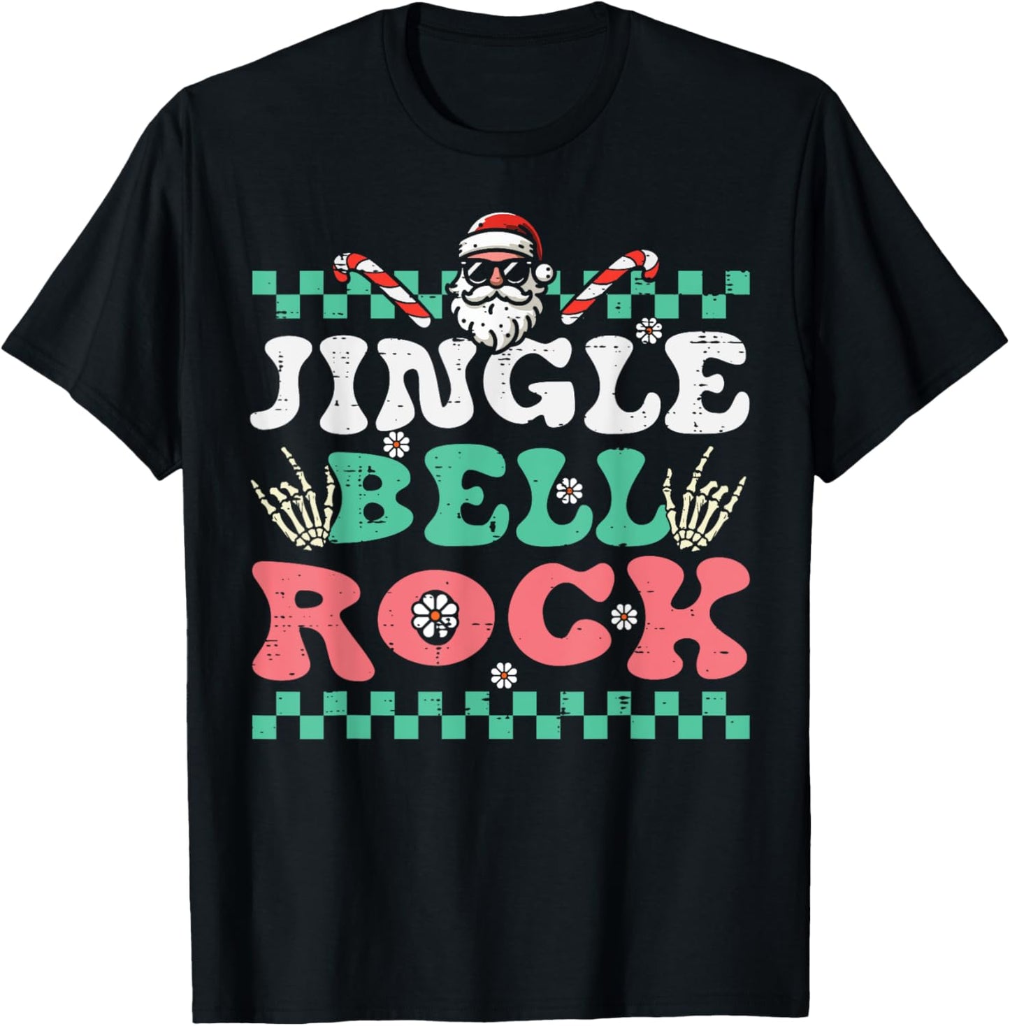 Christmas Jingle Bell Rock Retro Xmas Groovy Men Women Kids T-Shirt - T-Shirt | Black