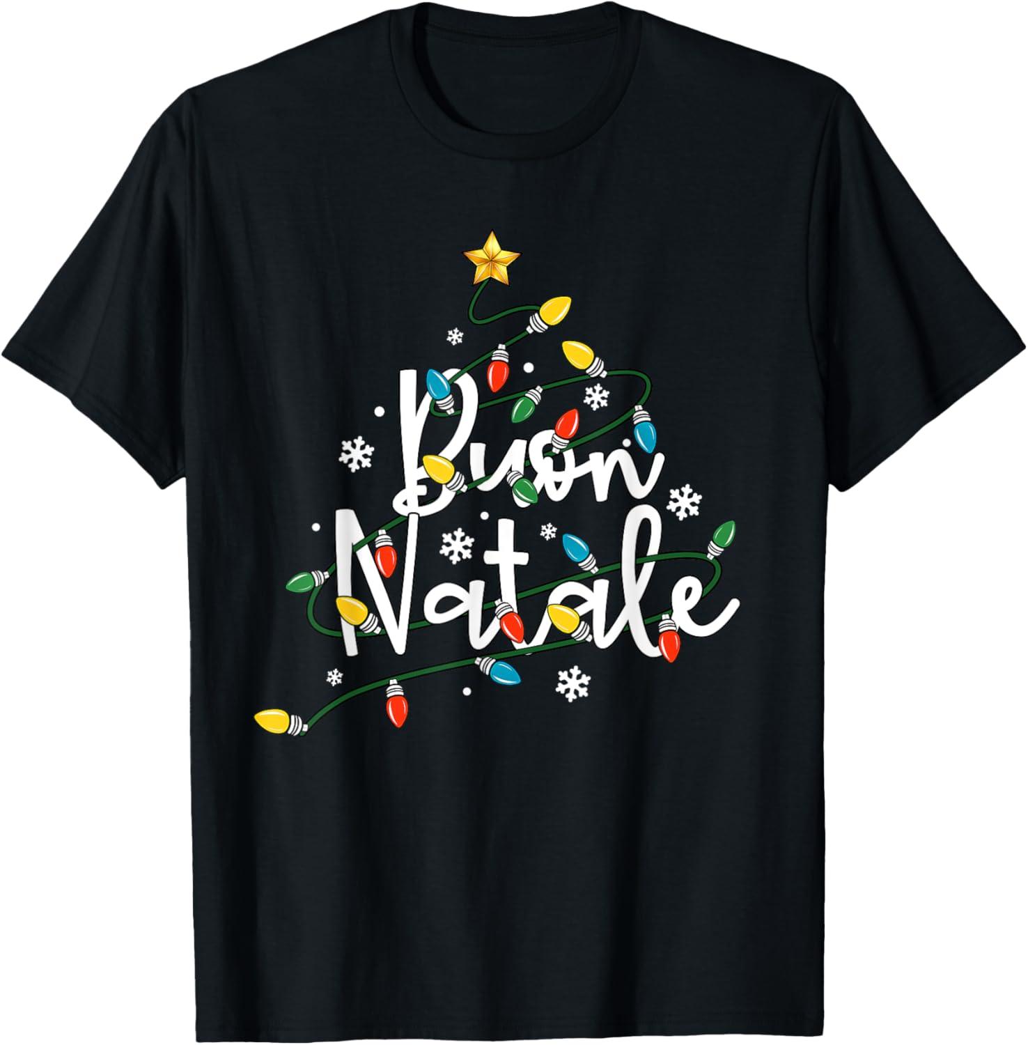 Buon Natale Italian Family Merry Christmas Tree Lights T-Shirt - T-Shirt | Black