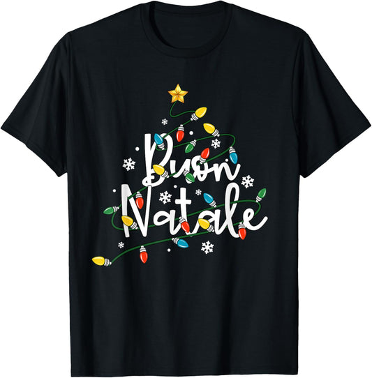 Buon Natale Italian Family Merry Christmas Tree Lights T-Shirt - T-Shirt | Black