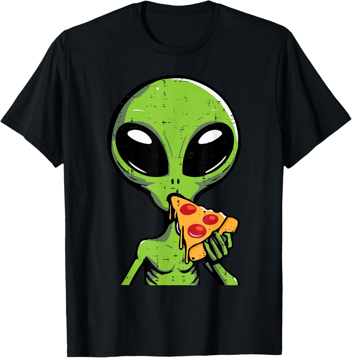 Alien Eating Pizza Funny Ufo Snack Food Men Boys Kids Women T-Shirt - T-Shirt | Black