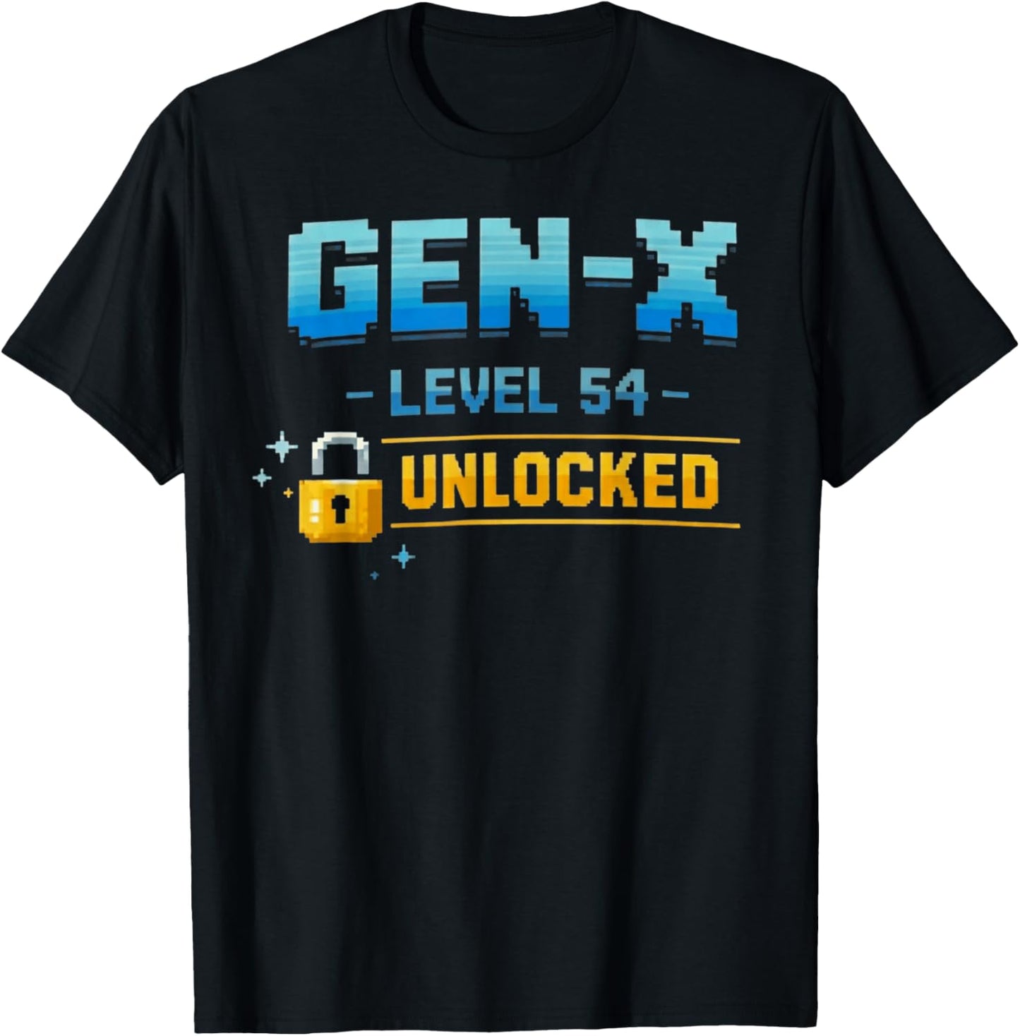 Gen X, Level 54 Unlocked Retro Gamer Vintage Birthday T-Shirt - T-Shirt | Black