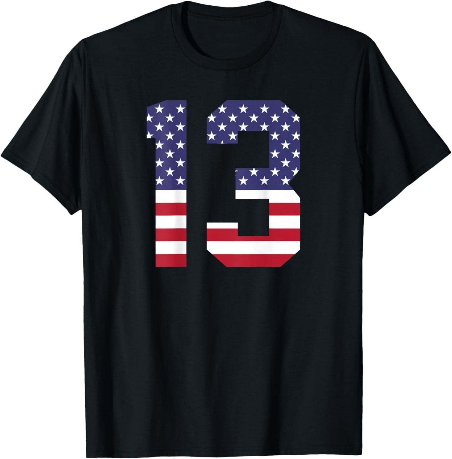 Number 13 BACKSIDE American Flag - Patriotic Jersey Numbered T-Shirt - T-Shirt | Black