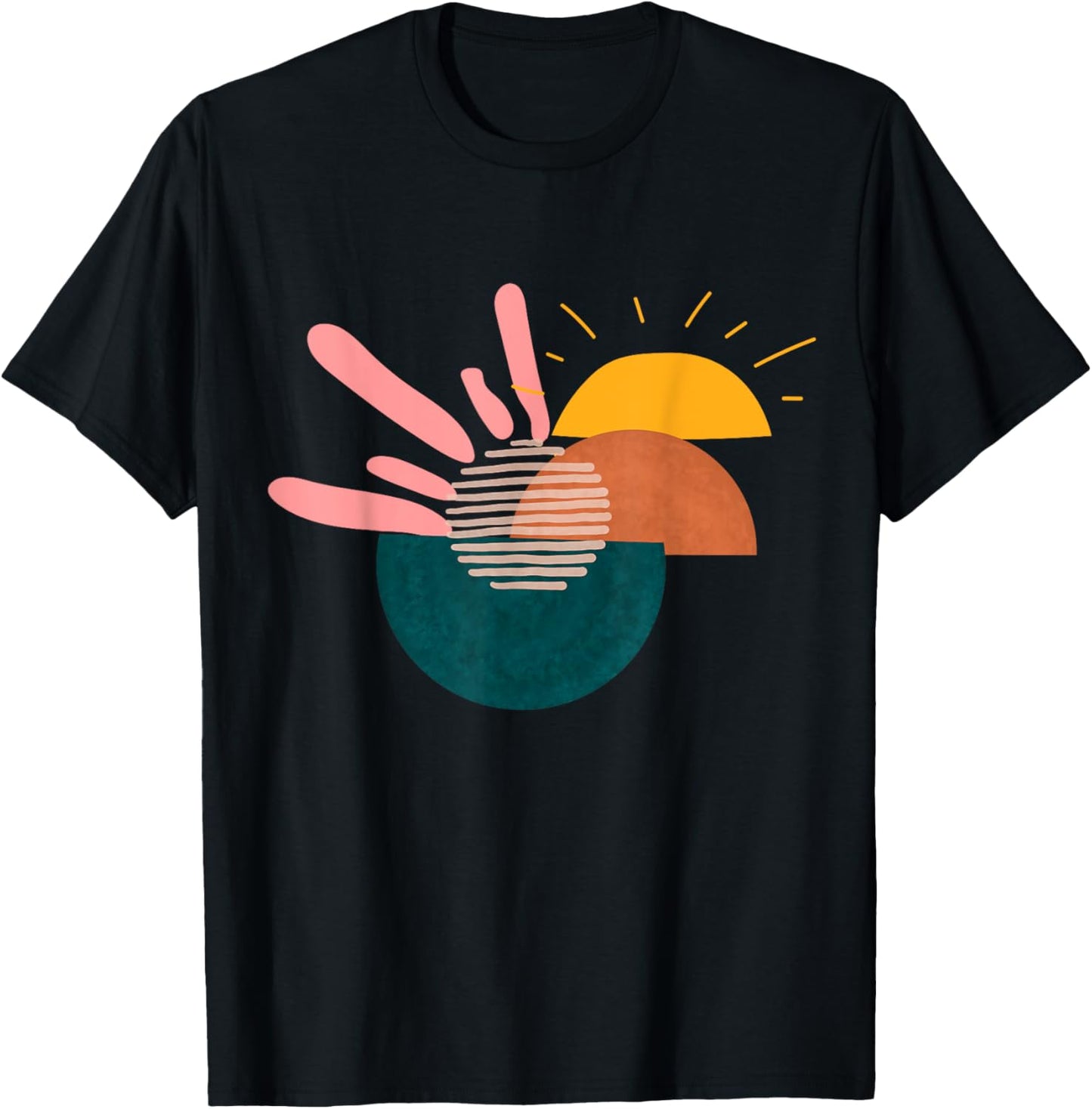 Funny Geometric sunset Abstract Artwork painting Lover T-Shirt - T-Shirt | Black