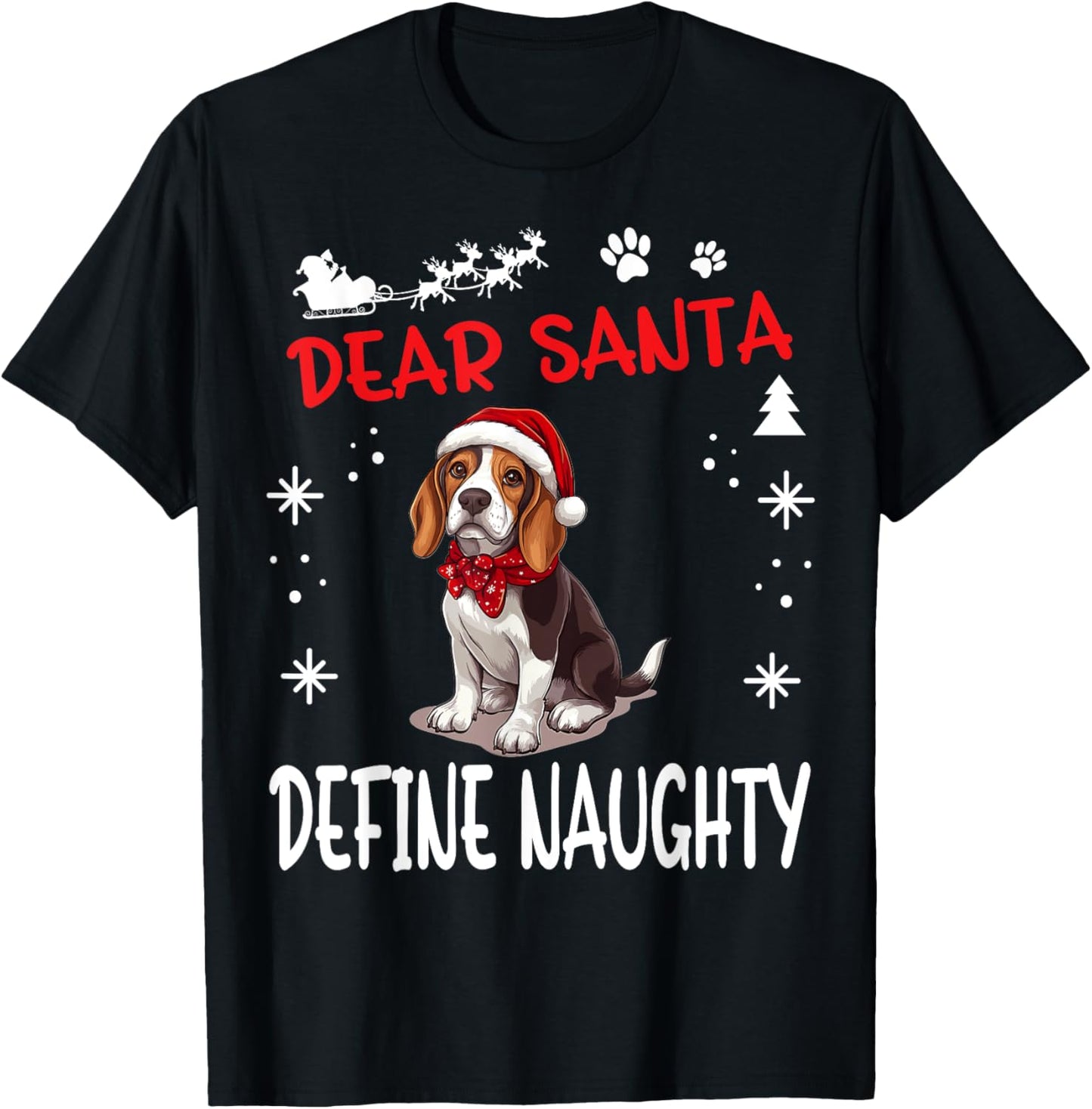 Cute Beagle dog Dog Christmas Dear Santa Define Naughty T-Shirt - T-Shirt | Black
