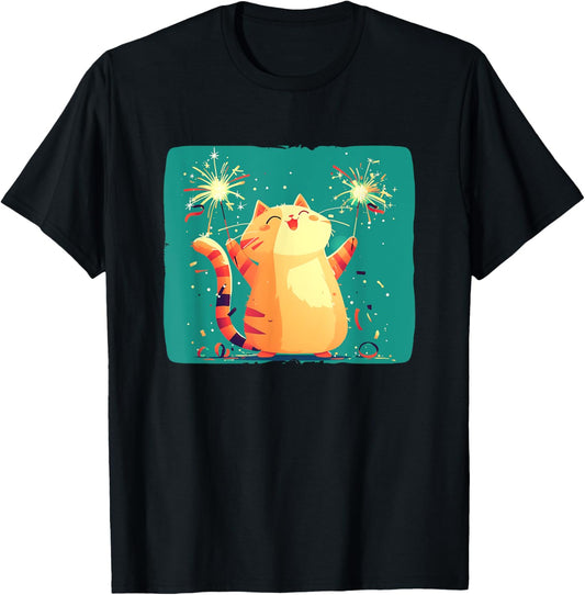 Happy New Year Cat Costume for a Fun Start T-Shirt - T-Shirt | Black