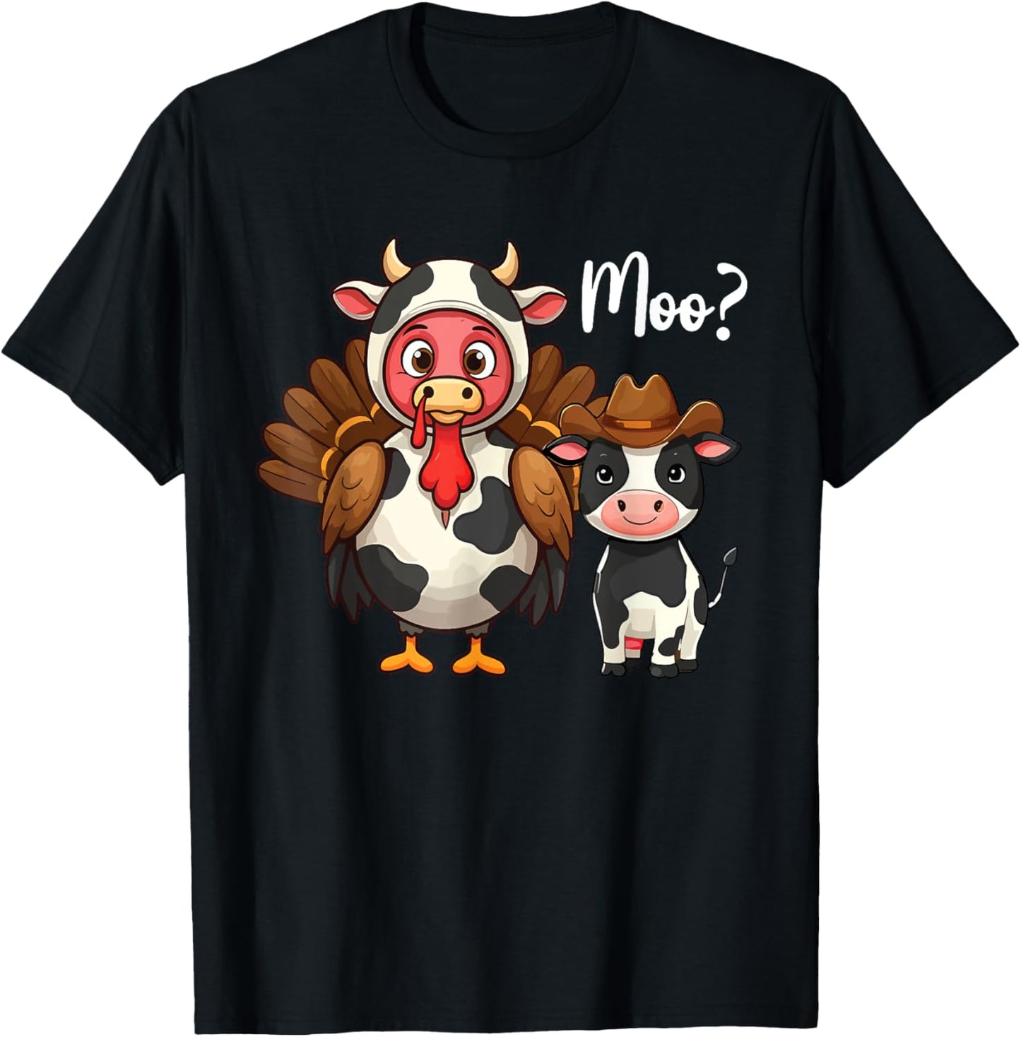 Cute Turkey Moo Cow Funny Turkey Trot Outfit Thanksgiving T-Shirt - T-Shirt | Black