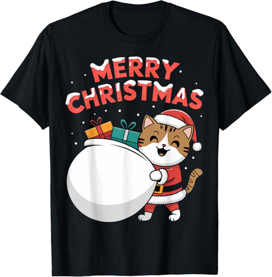 Merry Christmas Cat T-Shirt - T-Shirt | Black
